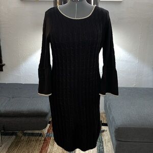 CALVIN KLEIN CABLE KNIT METALLIC TRIM SWEATER DRESS